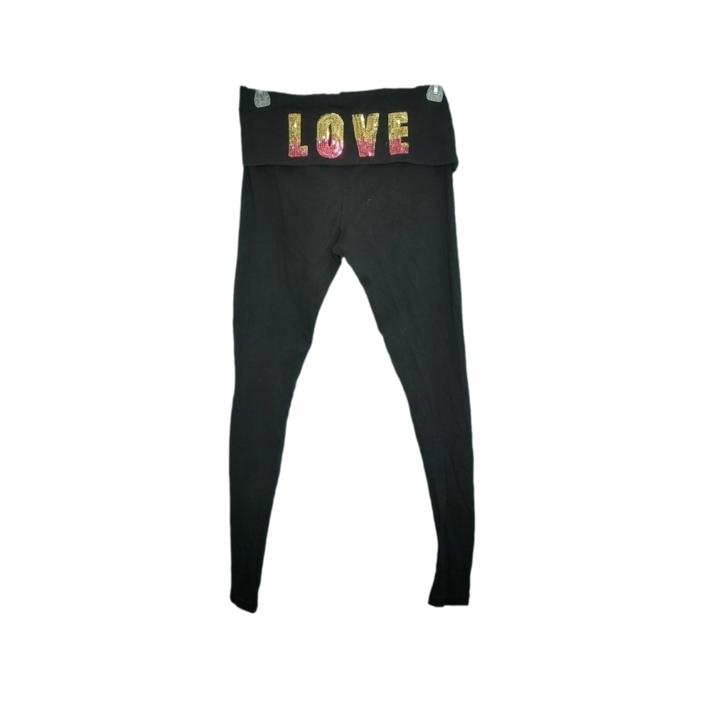No Boundaries "Love" Sequined Cropped Fold Over Leggings Women's Size Small
